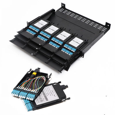 แผงแพทช์ไฟเบอร์ออปติกความหนาแน่นสูง 19 นิ้ว 1U MPO MTP-LC 24F 10G 40G