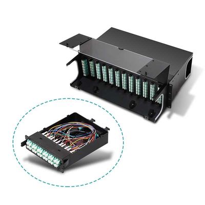 แผงแพทช์ไฟเบอร์ออปติกความหนาแน่นสูง 19 นิ้ว 1U MPO MTP-LC 24F 10G 40G