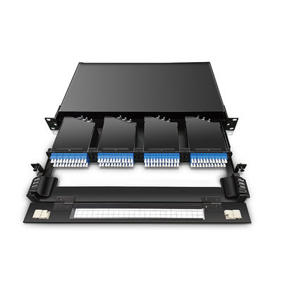 แผงแพทช์ไฟเบอร์ออปติกความหนาแน่นสูง 19 นิ้ว 1U MPO MTP-LC 24F 10G 40G