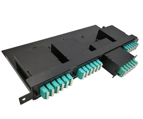 144 คอร์ 19 &quot;1U MTP Fiber MPO Patch Panel พร้อมเทปคาสเซ็ต OM3 MTP-LC 4 ชิ้น