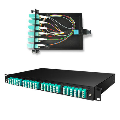 144 คอร์ 19 &quot;1U MTP Fiber MPO Patch Panel พร้อมเทปคาสเซ็ต OM3 MTP-LC 4 ชิ้น