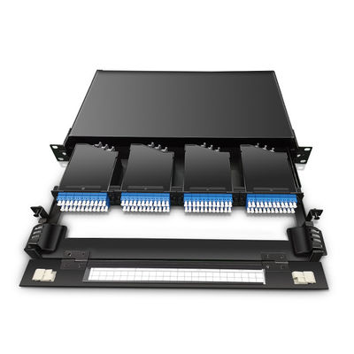 144 คอร์ 19 &quot;1U MTP Fiber MPO Patch Panel พร้อมเทปคาสเซ็ต OM3 MTP-LC 4 ชิ้น