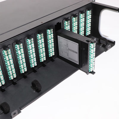 แผงแพทช์ MPO ไฟเบอร์ออปติก HD 1U 2U 4U พร้อมพอร์ต 72 พอร์ต 64 พอร์ต 48 พอร์ต