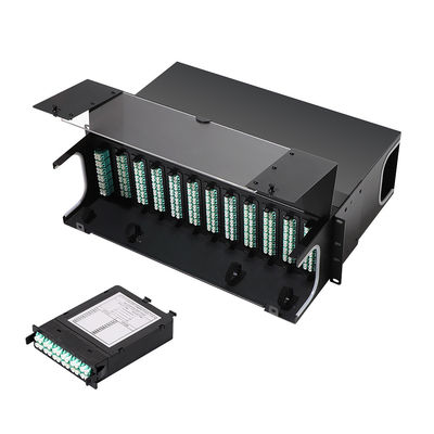 แผงแพทช์ MPO ไฟเบอร์ออปติก HD 1U 2U 4U พร้อมพอร์ต 72 พอร์ต 64 พอร์ต 48 พอร์ต