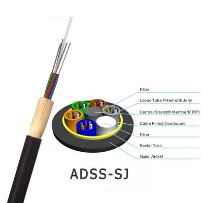 สายเคเบิลไฟเบอร์ออปติก ADSS กลางแจ้ง 12 คอร์ ความยาวช่วง 100 ม. พร้อมปลอกเดี่ยว